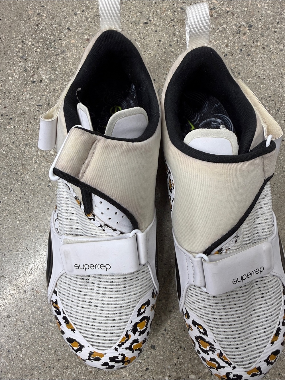 Nike White and Black Leopard-Accent SuperRep peloton shoes